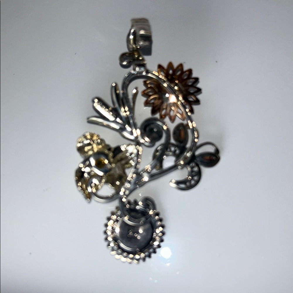 NWOT Carolyn Pollack Sterling Silver Multi Gemstone Floral Enhancer Pendant - Picture 5 of 8